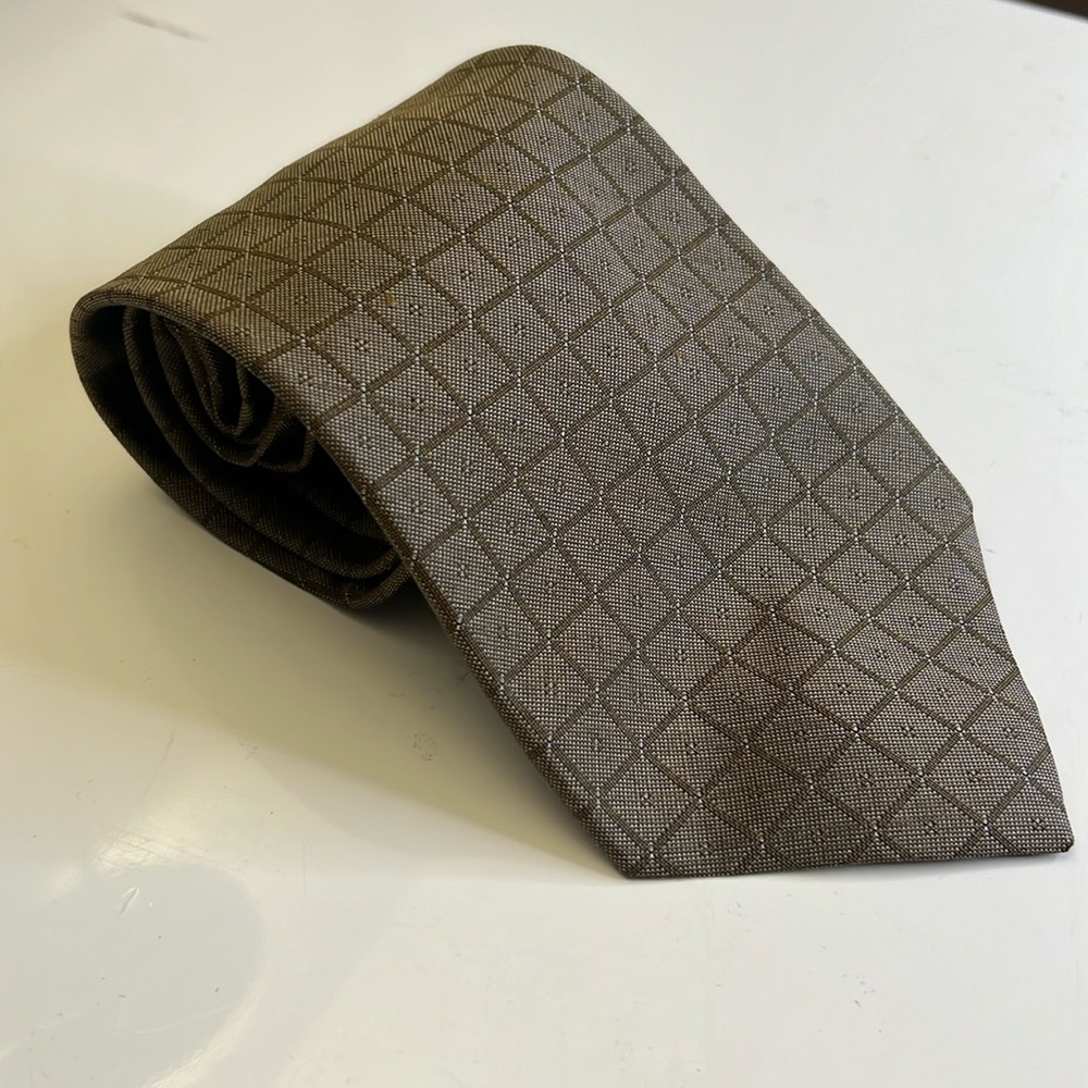 Vintage Donna Karan Signature Brown Checkered Silk Tie